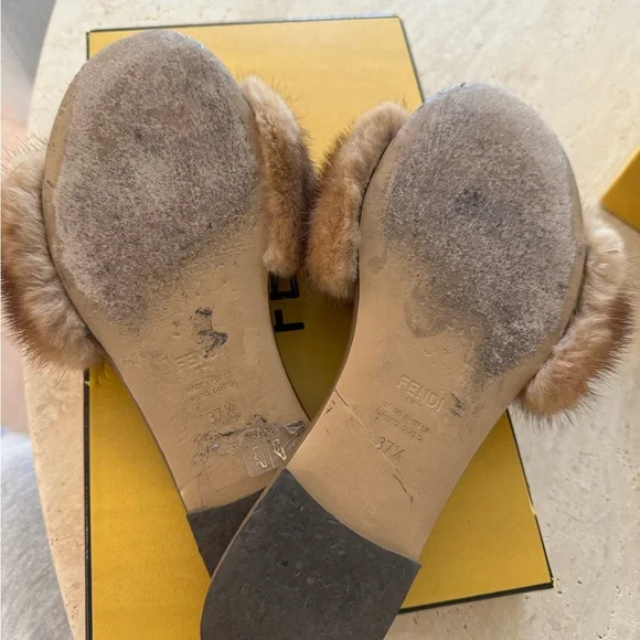 Fendi Mink Fur Baguette Slides - Picture 3 of 6
